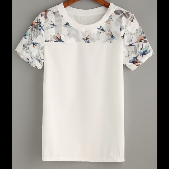 Tops - Bird print cute mesh top. Brand new!